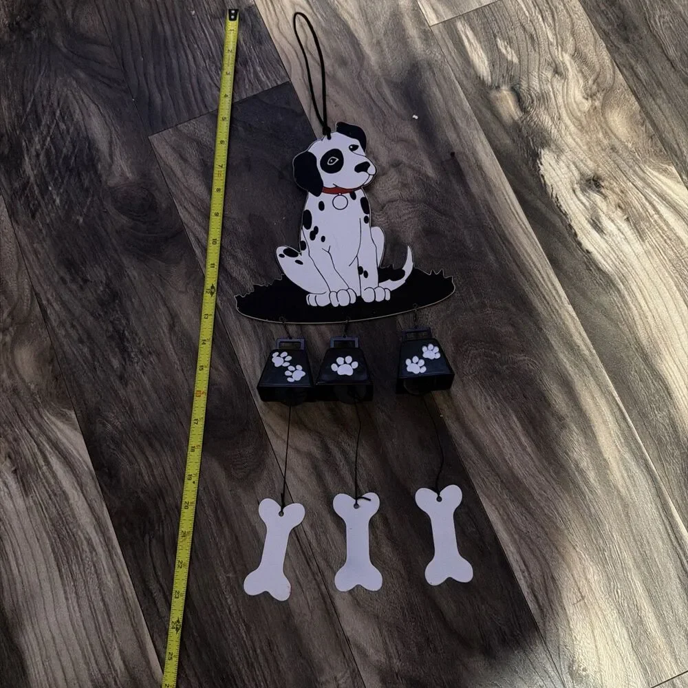 Vintage Dalmatian Dog Wind Chime Metal Yard Garden Decor Black White Spotted